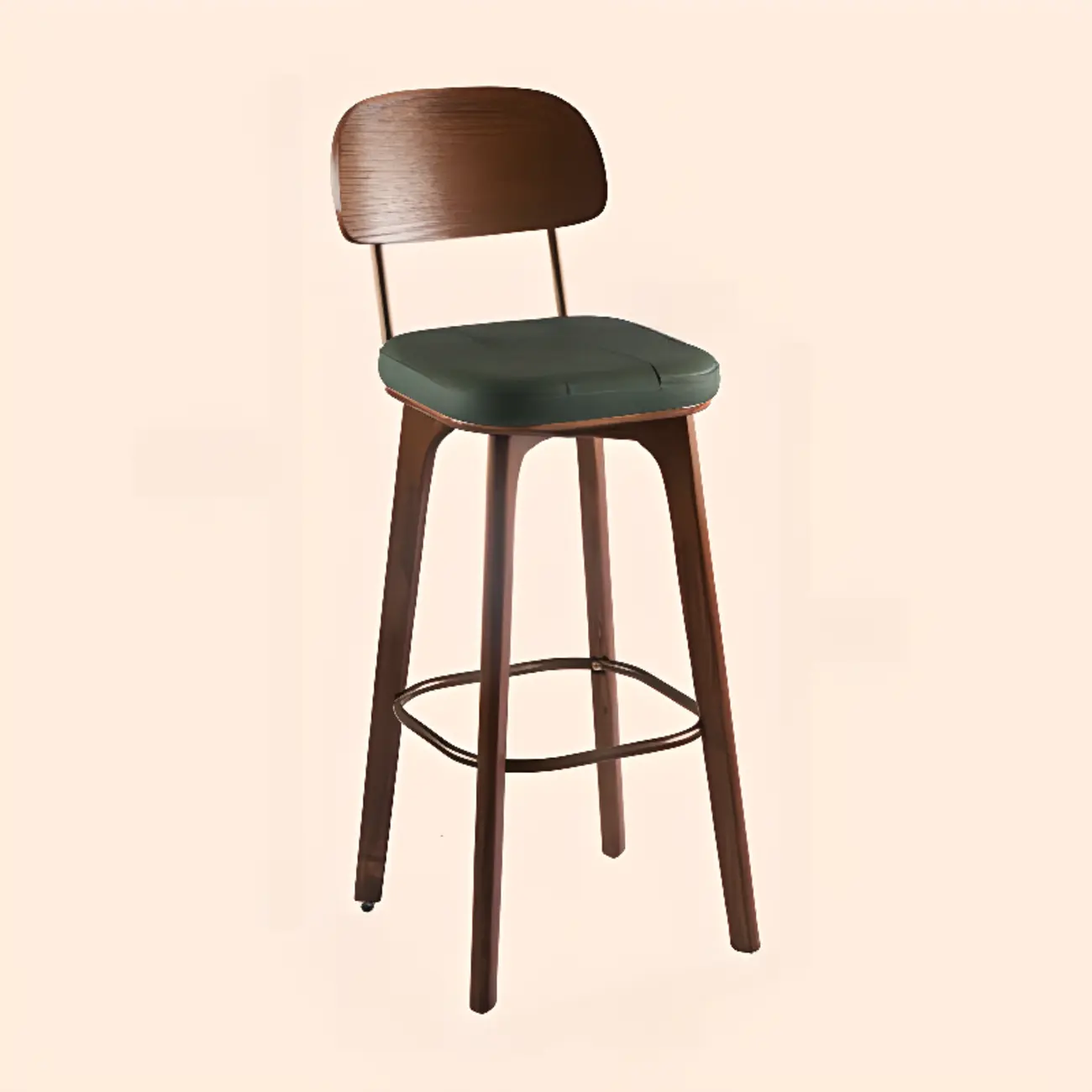 Mid-Century Modern Leather Square Bar Height Stools with Backs