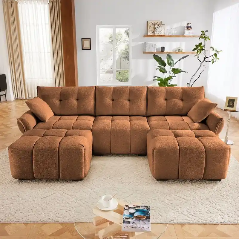 110.2 Chenille 3 Seater Upholstered Sofa, 2 Ottoman
