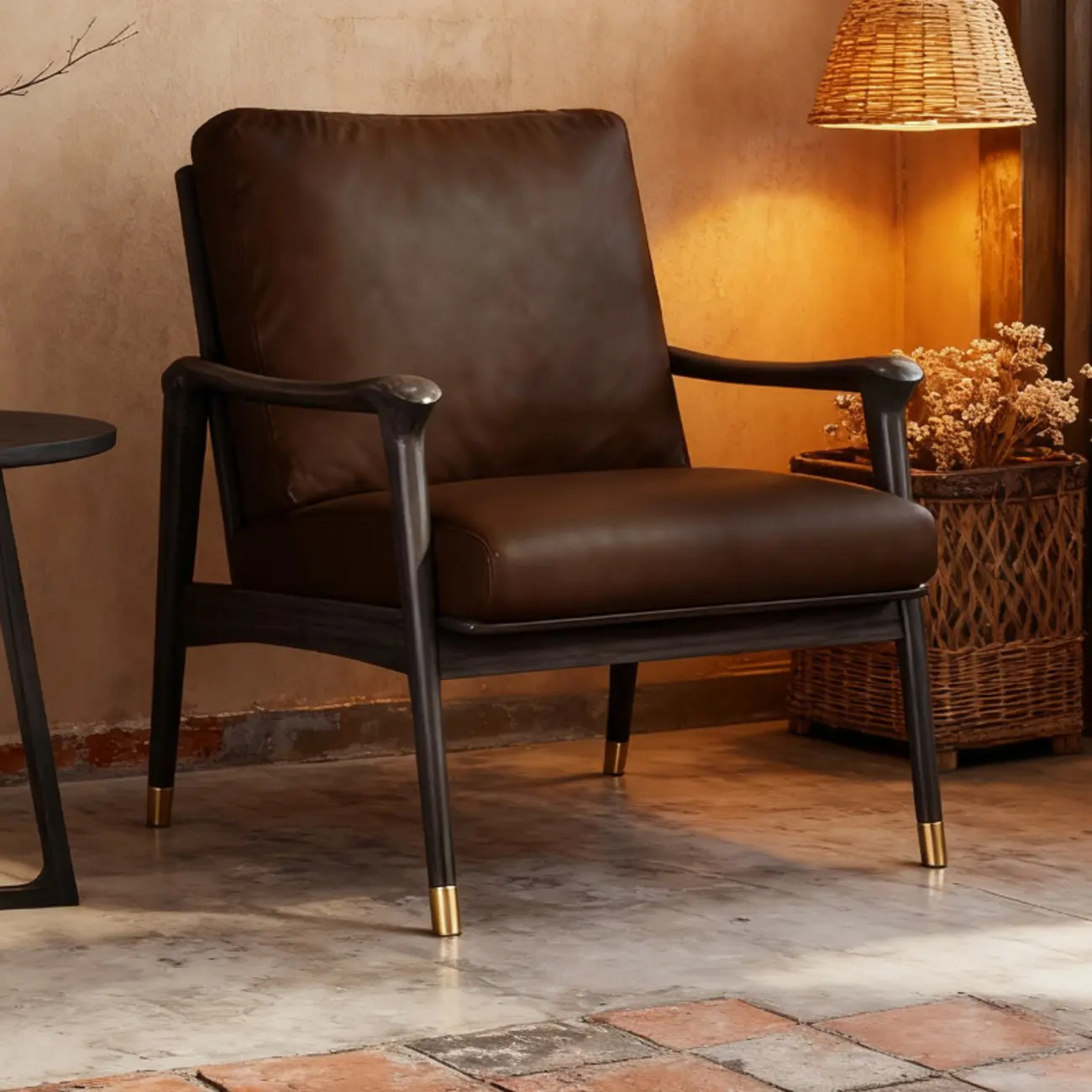 Mid-Century Modern Genuine Leather Arm Chair Living Room