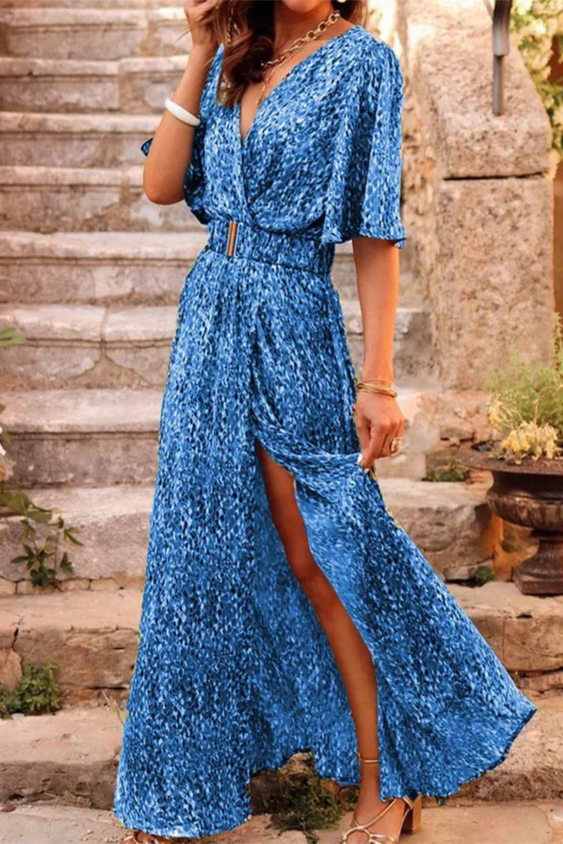 hulianfu Bohemian College Floral Patchwork With Belt V Neck Waist Skirt Dresses(5 Colors) - Deanwangkt