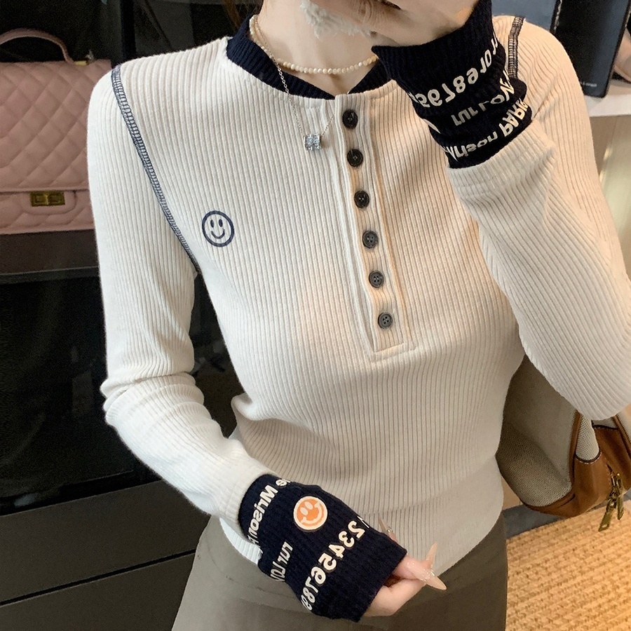 Women’s Patchwork Slim Fit Long Sleeve Crewneck Top