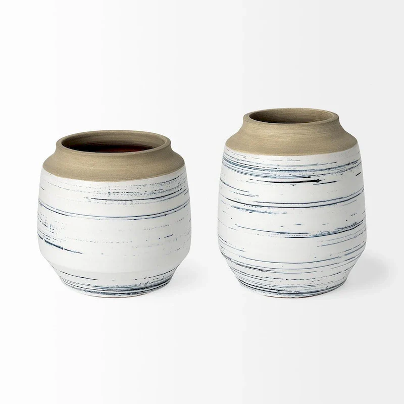 Blue White and Sand Coastal Ceramic Vase