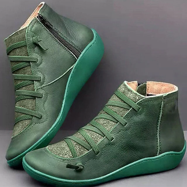 Women's Boots Comfort Shoes Plus Size Barefoot shoes Daily Booties Ankle Boots Flat Heel Round Toe Casual Minimalism Faux Leather Zipper Solid Color Solid Colored Red Blue Brown - Deanwangkt