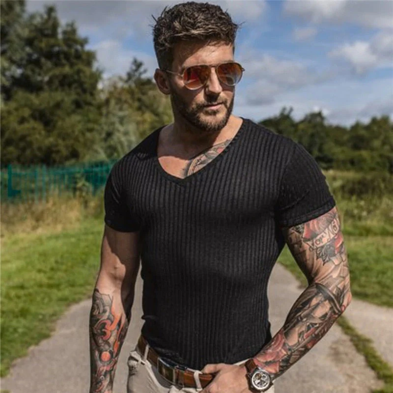 Knitted Polo Shirt Men Fitness Workout Skinny Short Sleeve T-shirt Male Bodybuilding Tee Shirt Sports Polos Summer Gym Clothing
