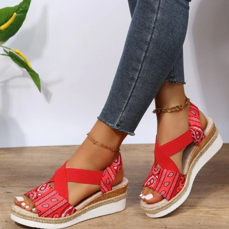 new Summer Women's Wedges Sandals Peep Toe Ladies Cross-tied Slides Thick Bottom Fashion Open Toe Female New Woman Shoes - Deanwangkt