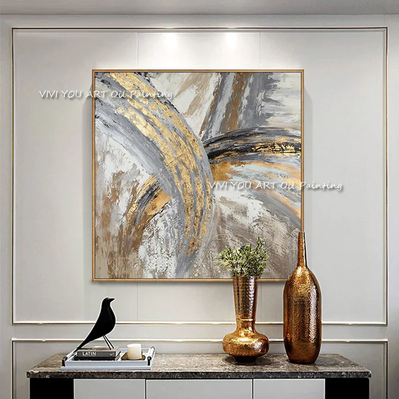 HULIANFU New Design High Quality Hand-painted Modern Golden Oil Painting on Canvas Modern Art Oil Painting for All Kinds of Wall Decor - Deanwangkt