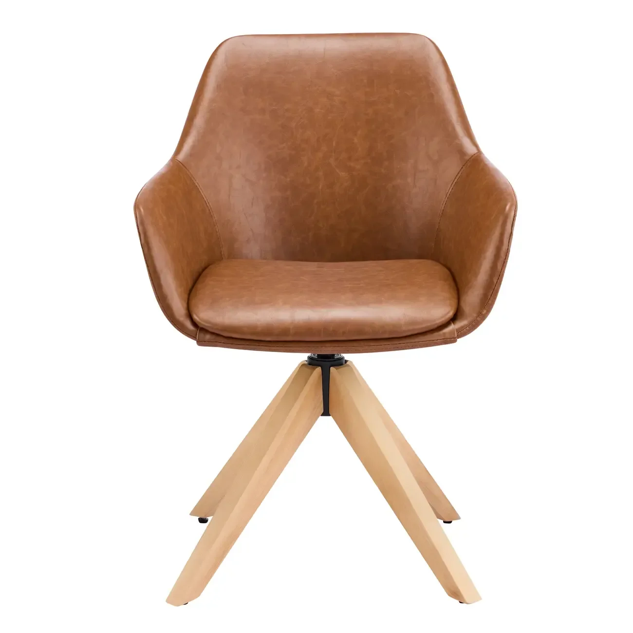 Swivel Brown Faux Leather Arm Dining Chair Set of 2