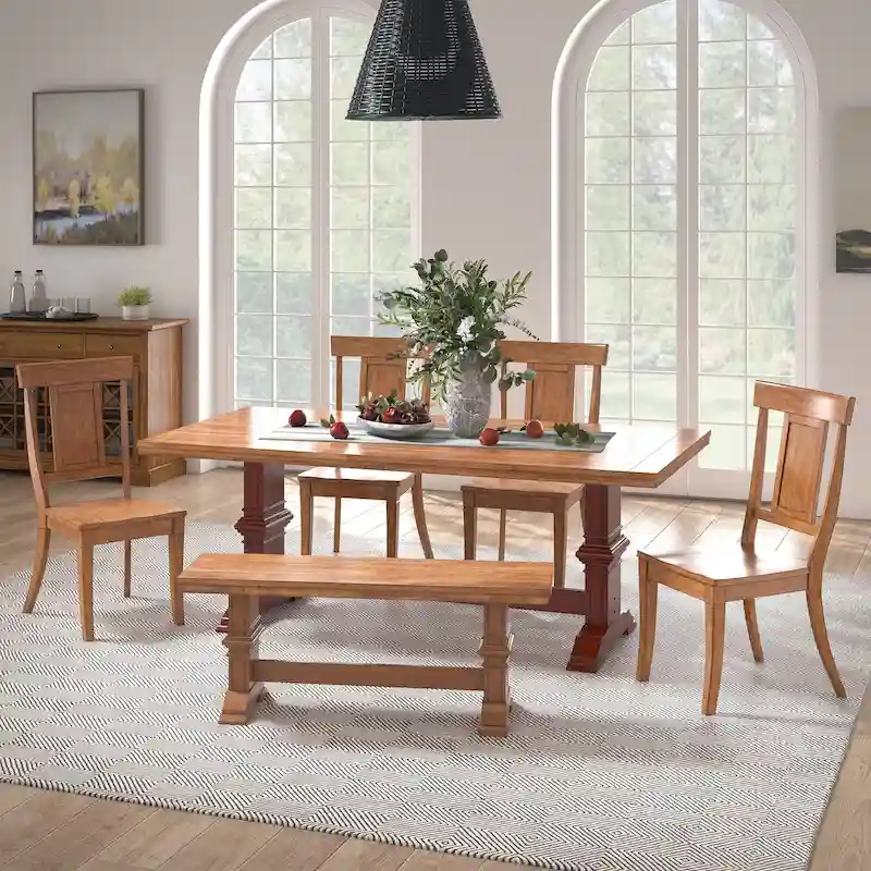 Ronda 78.7 Rectangular Solid Wood Top Dining Set with Panel Back Chairs