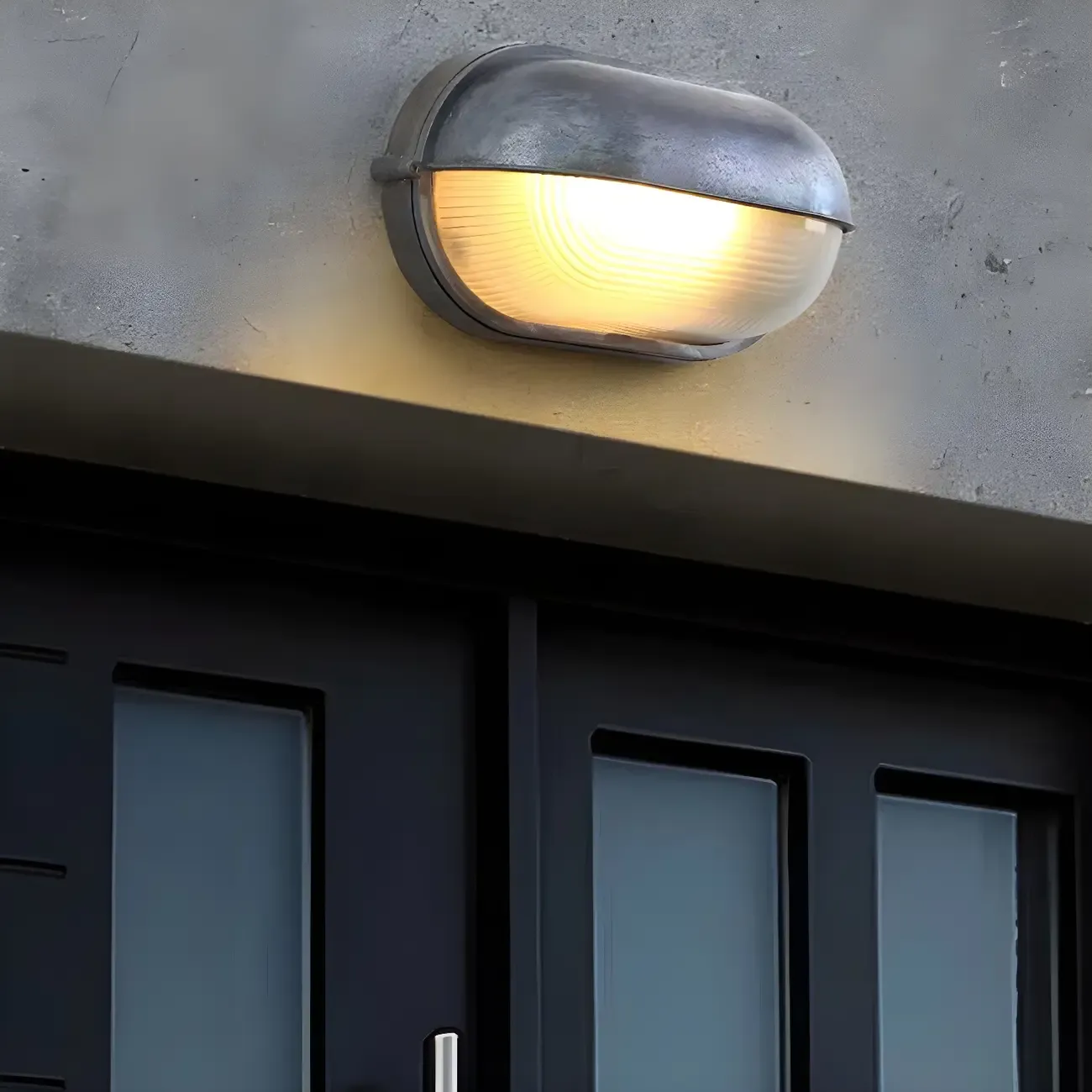 Industrial Silver Ribbed Frosted Glass Outdoor Wall Light