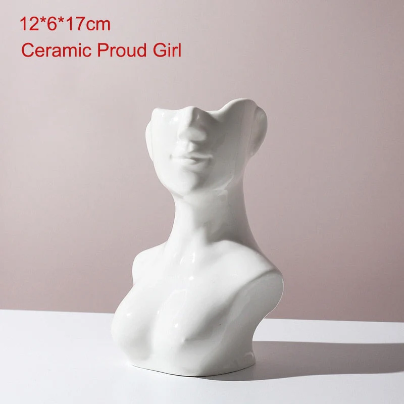 HULIANFU W&G Nordic Vase Home Decor Vase Creative Human Head Portrait Flower Vases Room Decoration Resin David Flower Vase Room Decor - Deanwangkt