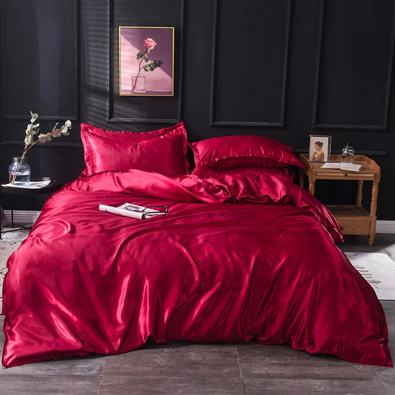 HULIANFU KOTUDENAVY Black silk duvet cover  Pillowcase 3pcs,200x200 quilt cover, bed cover queen king size bedding set,bed sheet - Deanwangkt