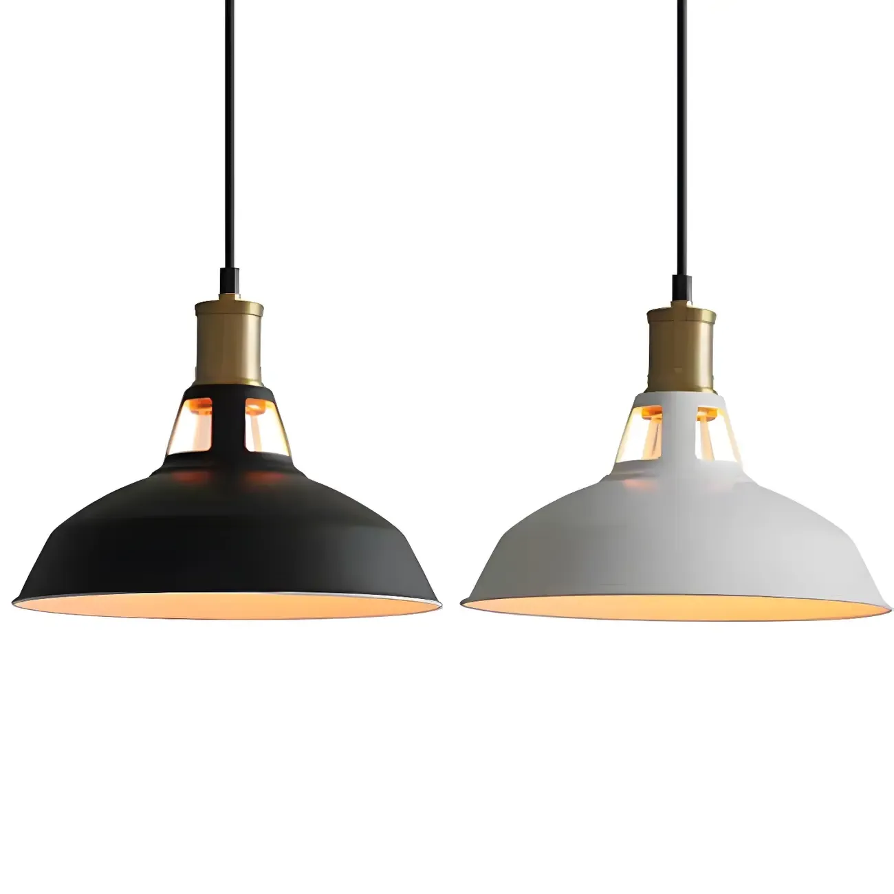 Industrial 1-Light Black Gold Iron Barn Pendant Light