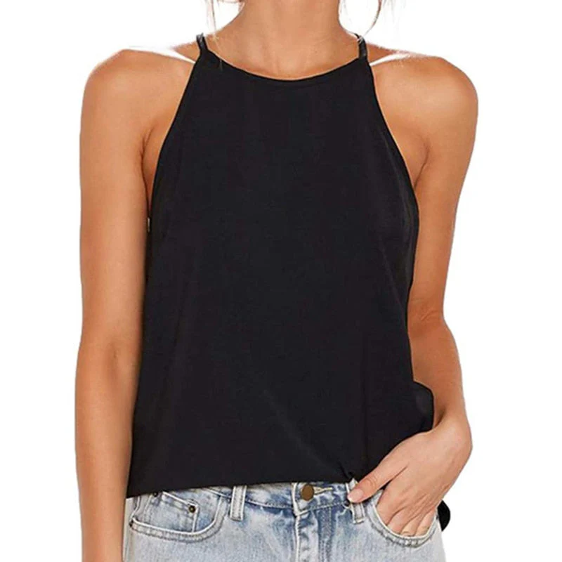Hulianfu Women Tank And Camis Ladies Halter Neck Top Summer Sexy O Neck Sleeveless Tops Vest Female OL T-shirts Women Pulovers - Deanwangkt