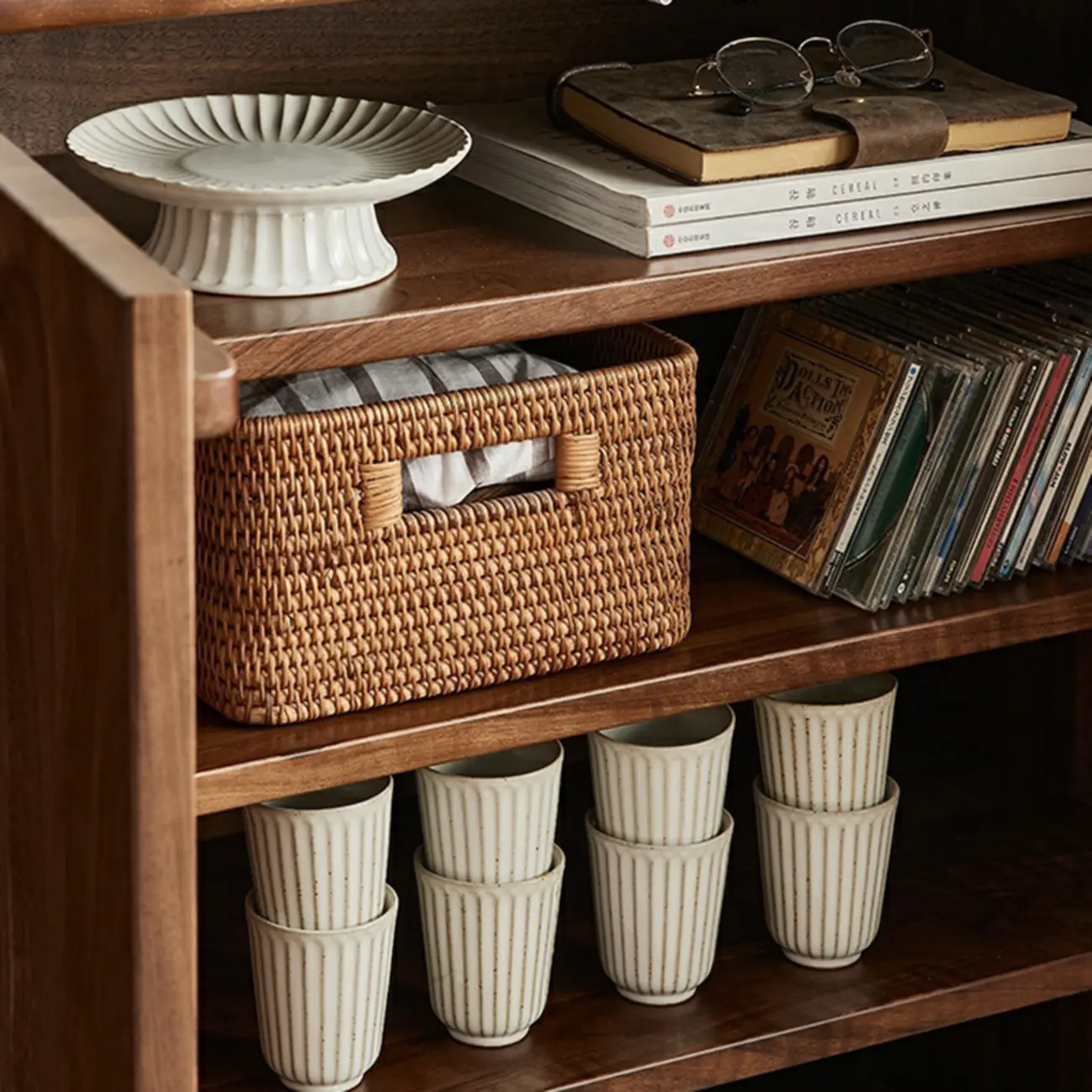 Scandinavian Pine Wood Accent Cabinet in Free-standing