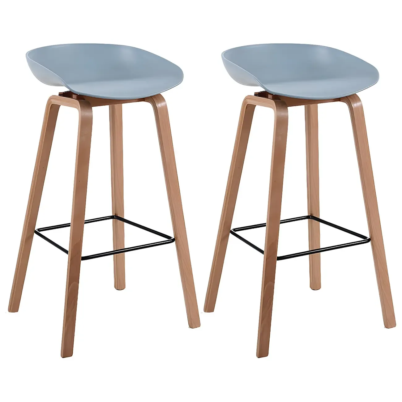Mid-Century Modern Plastic Bar Stool with Wood Legs