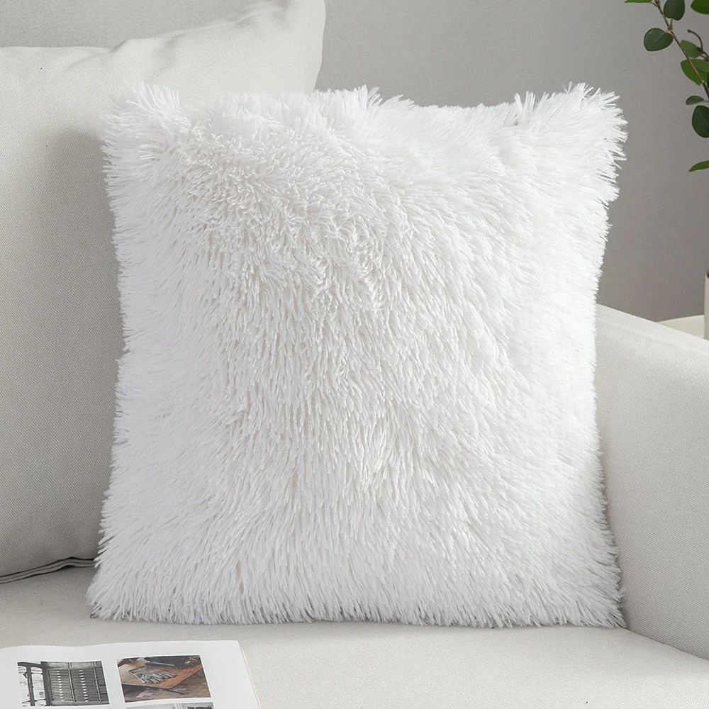 HULIANFU Solid Soft Fluffy Cushion Cover Decorative Sofa Pillow Cover Home Pillowcase White Pink Gray Shaggy Fur Cushion Cover 43x43cm - Deanwangkt