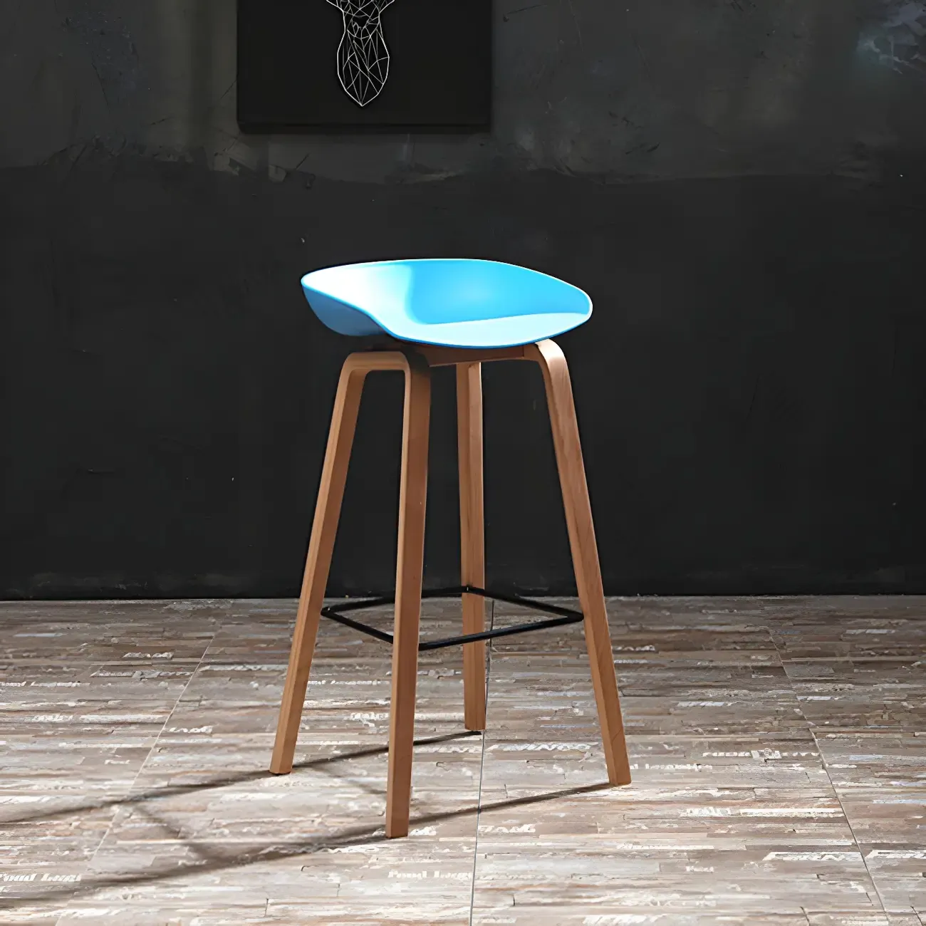 Mid-Century Modern Plastic Bar Stool with Wood Legs