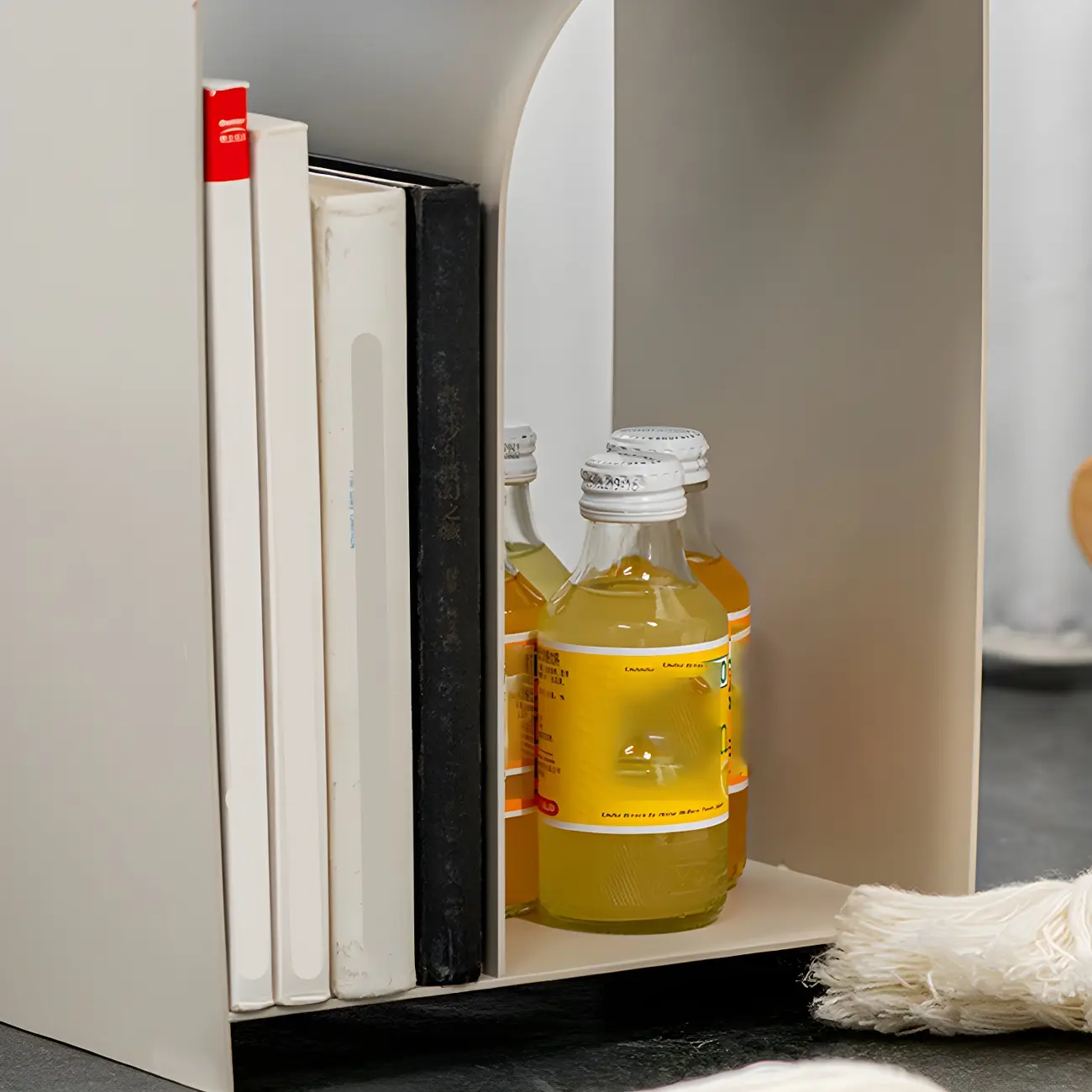 Industrial Narrow White Metal Bedside Table with Round Top
