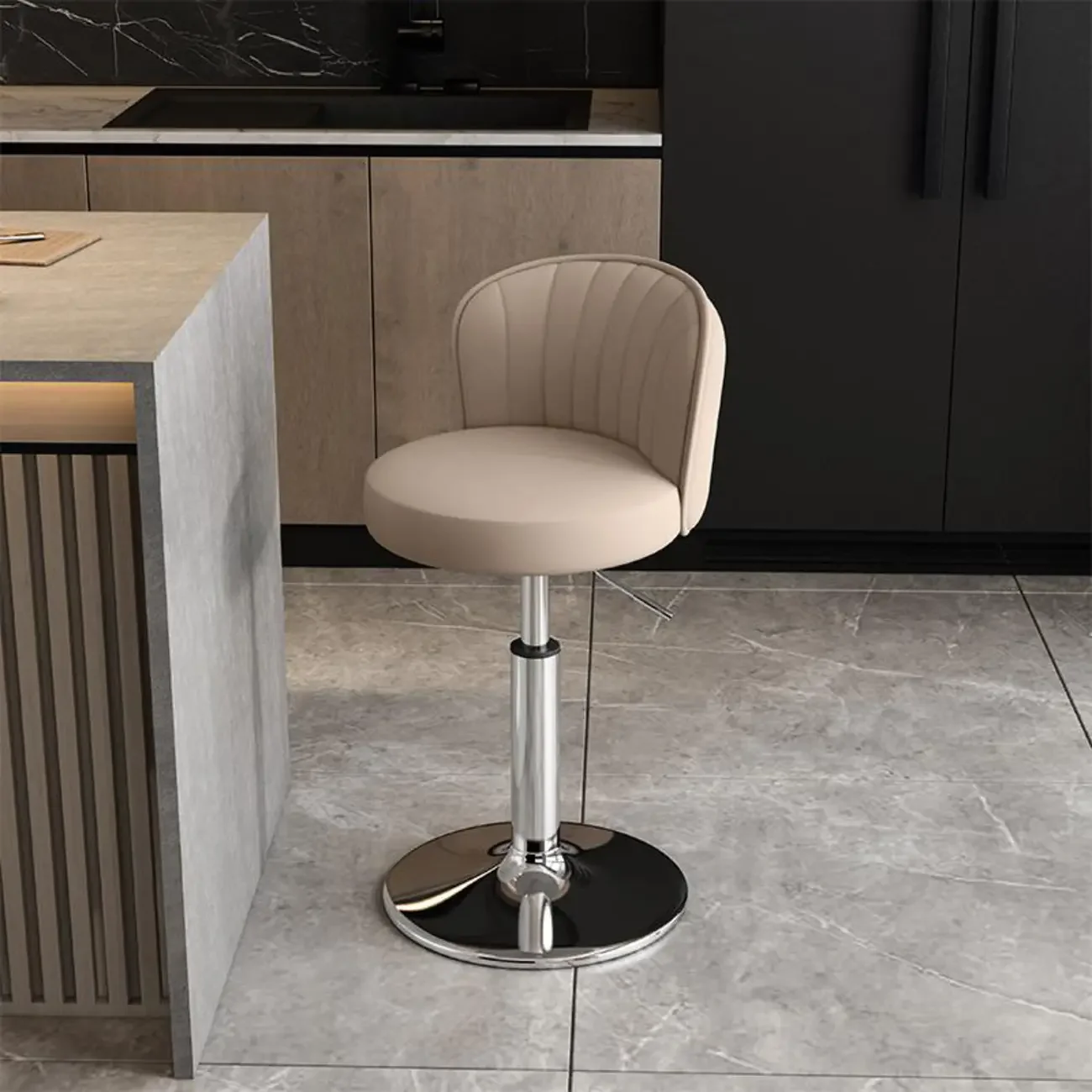 Modern Leather Adjustable Swivel Bar Stools with Back