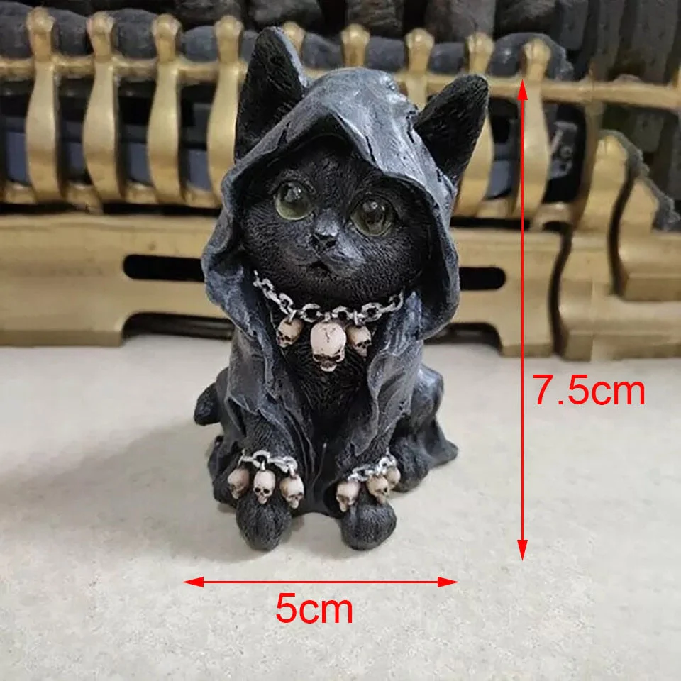 HULIANFU Resin Figure Wizard Figurines Black Magic Cat Ornaments Table Art Original Gifts Cute Miniatures Modern Room Decoration - Deanwangkt