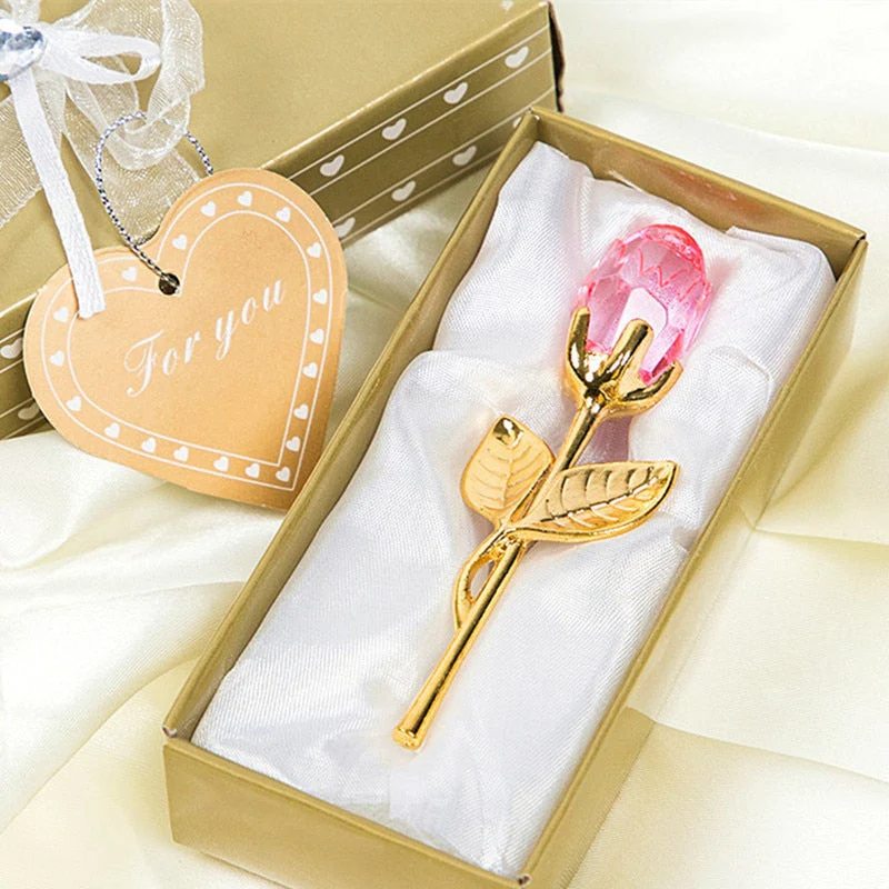 HULIANFU Valentines Day Gift Crystal Glass Rose Artificial Flower Silver Gold Rod Rose Flower for Girlfriend Wedding Gifts for Guest - Deanwangkt