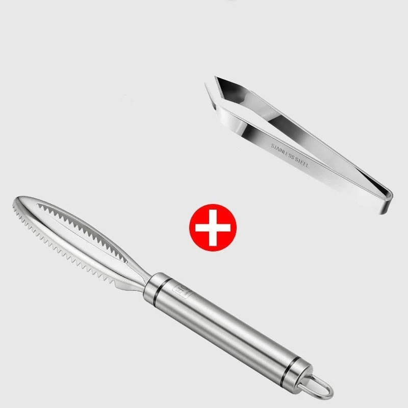 HULIANFU Kitchen accessories Stainles Fish Scales Scraping Graters Fast Remove Fish Cleaning Peeler Scraper Fish bone tweezers tool gadge - Deanwangkt