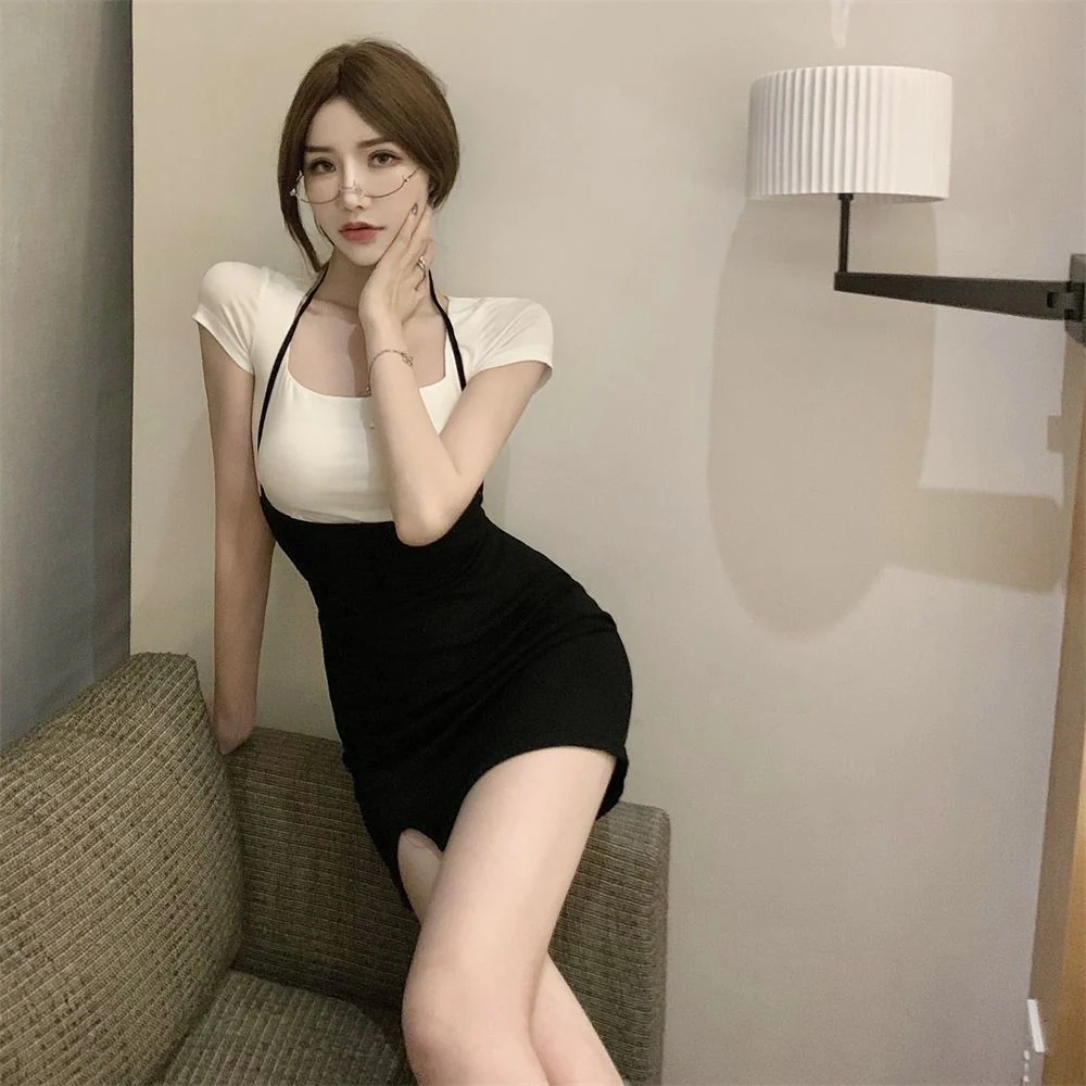Hulianfu Sexy Bodycon Mini Dress Women  Overalls Dresses T Shirt 2 Pieces Set Side Split Fashion New - Deanwangkt