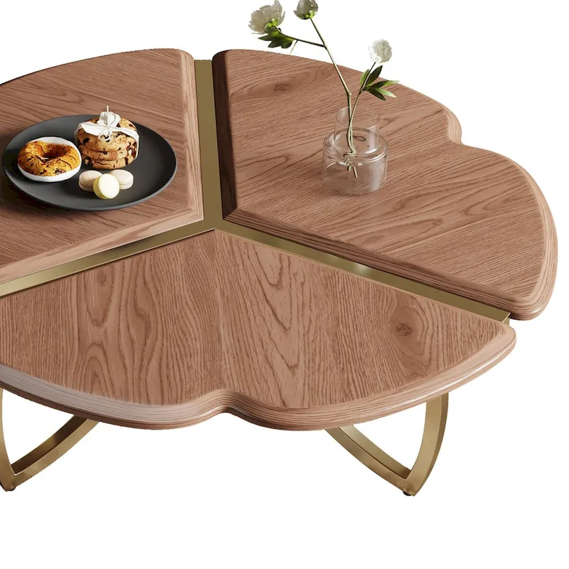 Mid-Century Round Walnut Wood Finish Nesting Coffee Table Set 2 Pieces - 39.8W * 39.8L * 15H