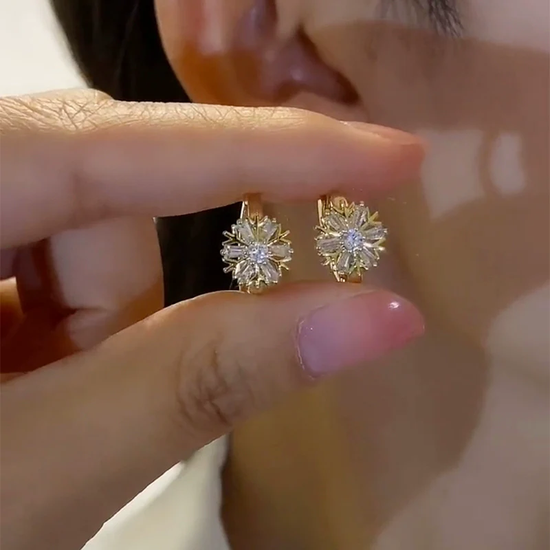 Niche design snowflake ear buckle earrings women's small exquisite temperament versatile flower stud earrings fashion light luxury earrings - Deanwangkt