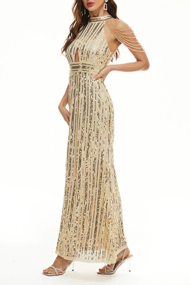 hulianfu Celebrities Elegant Solid Sequins Patchwork O Neck Evening Dress Dresses - Deanwangkt