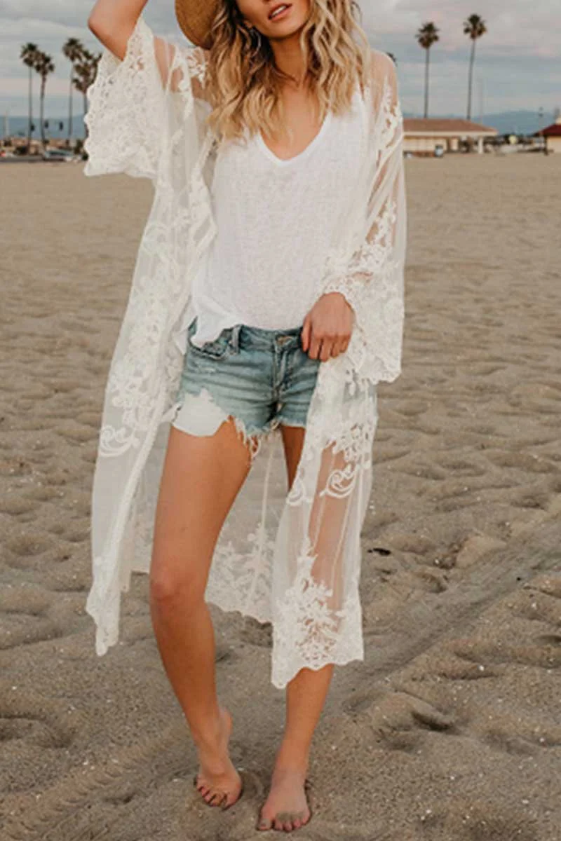 hulianfu Sheer Shawl Beach Swimwear Cover-up - Deanwangkt