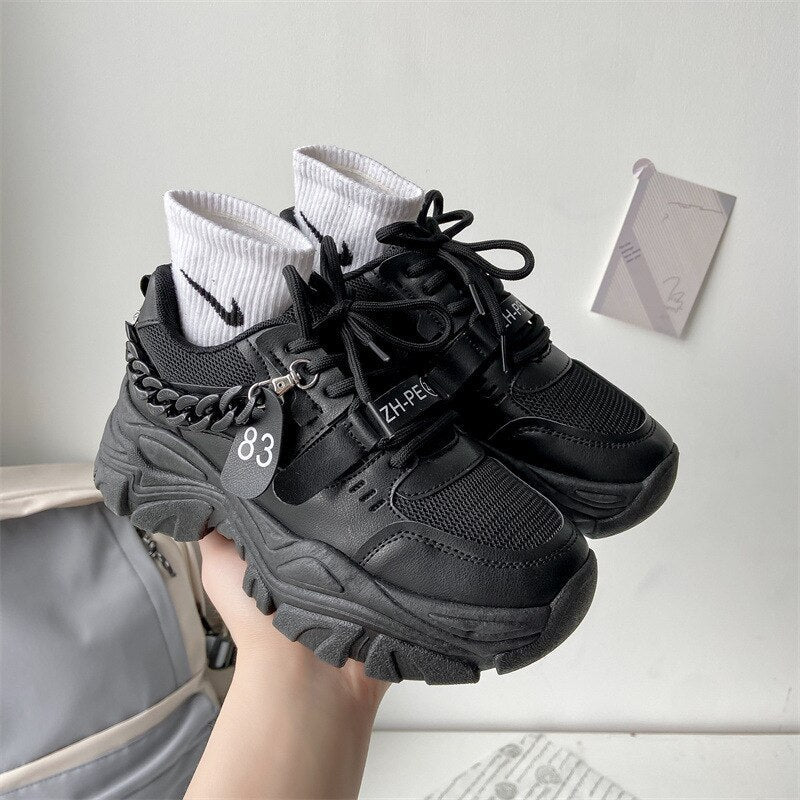 hulianfu  Women's Chunky Sneakers Thick Bottom Platform Chain Vulcanize Shoes Fashion Breathable Casual Walking Shoe for Woman Female - Deanwangkt
