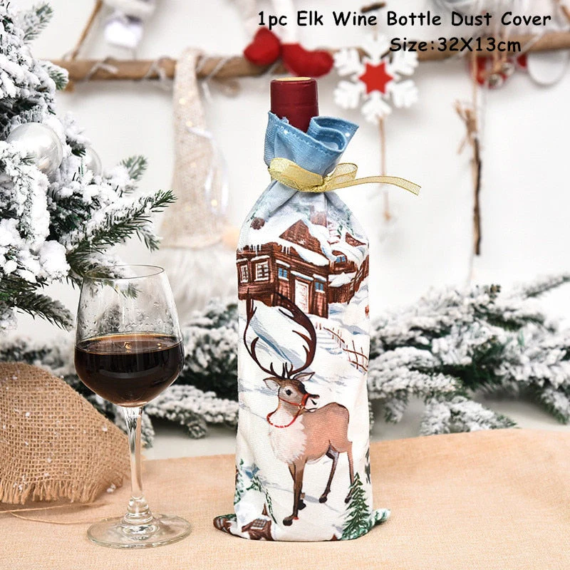 HULIANFU   Xmas Wine Bottle Dust Cover Noel Navidad Christmas Decoration for Home Dinner Decor Christmas Gift Tree Ornament New Year 2026 - Deanwangkt