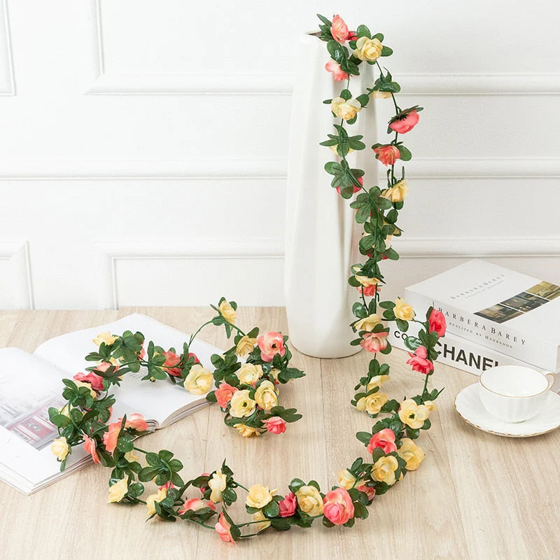 HULIANFU 2026  250CM Rose Artificial Flowers Christmas Garland For Wedding Home Room Decoration Spring Autumn Garden Arch DIY Fake Plant Vine - Deanwangkt