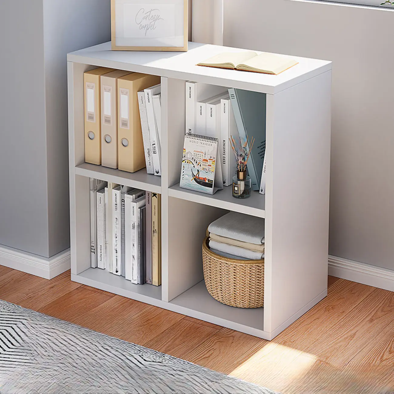 Casual White Wood Cube Horizontal Bookcase