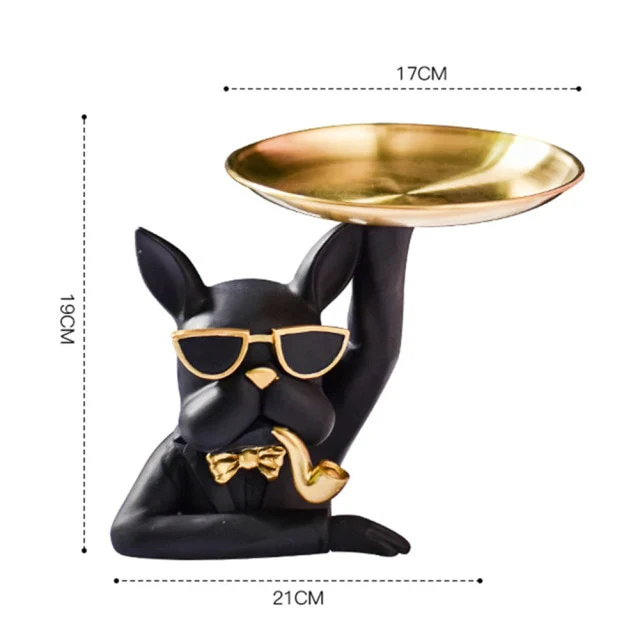 HULIANFU Nordic French Bulldog Sculpture Dog Statue Statue Jewelry Storage Table Decoration Gift Belt Plate Glasses Tray Home Art Statue - Deanwangkt