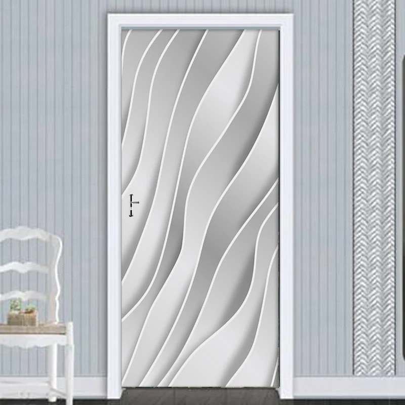 HULIANFU 2026  PVC Self-Adhesive Waterproof Door Sticker Modern 3D Abstract Line Mural Wallpaper Living Room Study Home Decor Art Door Poster - Deanwangkt
