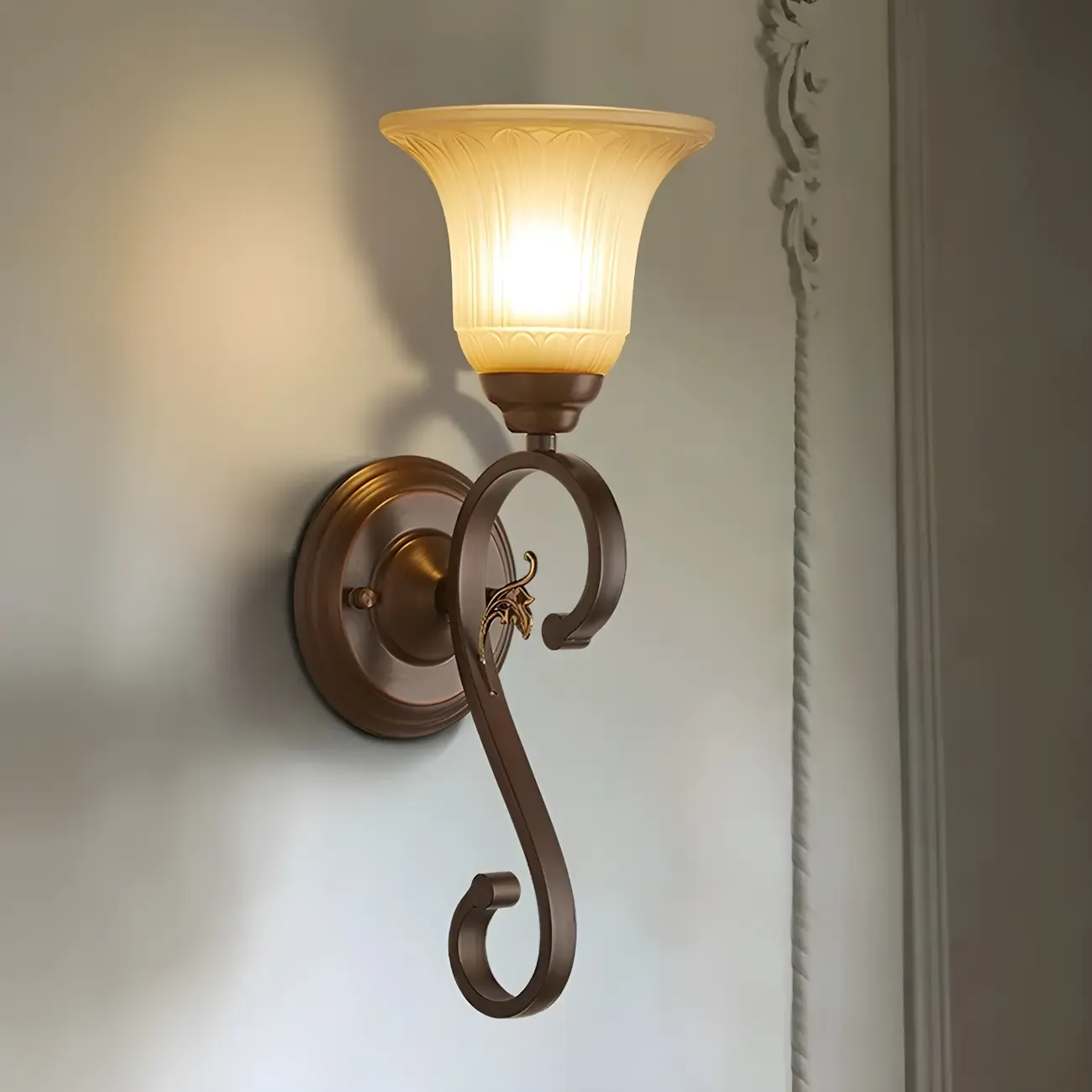 Modern Metal LED Wall Sconce Fixture with Glass Shade