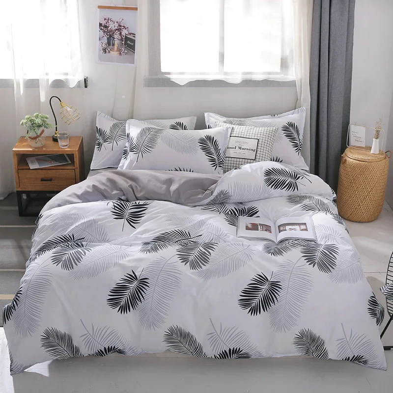 HULIANFU Nordic Duvet Cover Set Leaf Striped Star Bedding Set Single Double Queen King Size240x220 Simple Polyester Quilt Cover Bed Sheet - Deanwangkt