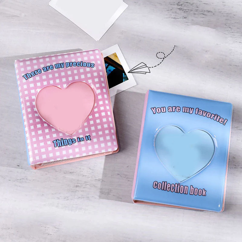 HULIANFU Kpop Card Binder 3inch Photo Album Hollow Love Heart Model Photocard Holder Plaid Album Instax Mini Album For Cards Collect Book - Deanwangkt
