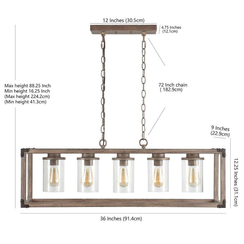 Darlene 36  5-Light Linear Adjustable Iron/Seeded Glass Rustic Farmhouse LED Pendant, Brown by JONATHAN Y