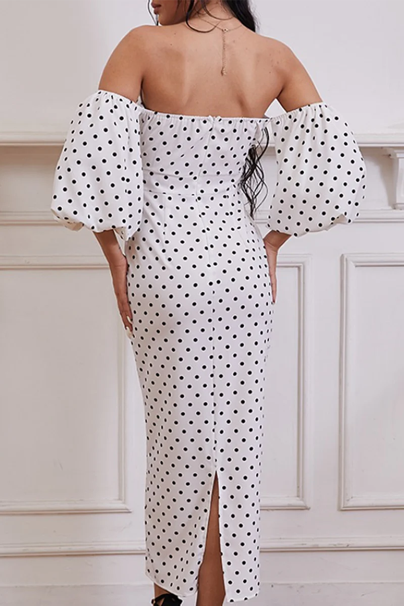 hulianfu Fashion Elegant Polka Dot Slit Fold Strapless Pencil Skirt Dresses - Deanwangkt