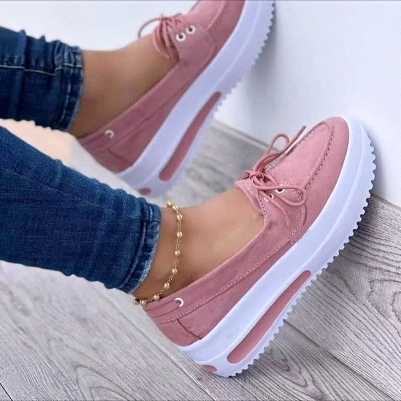 hulianfu Shoes Women's Summer Platform Sport Casual Shoes Lace-up Flats Plus Size 43 Comfort Non Slip Women Loafers Vulcanize Shoes - Deanwangkt