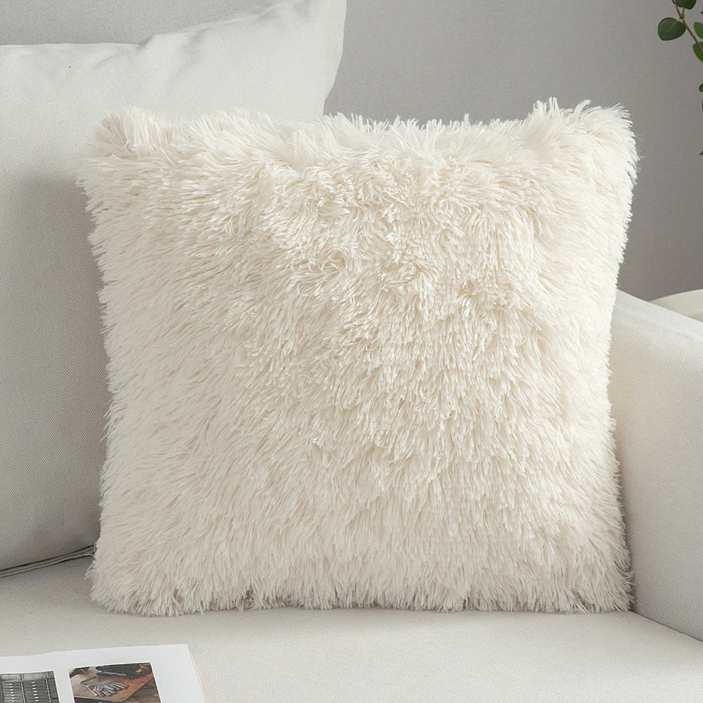 HULIANFU Solid Soft Fluffy Cushion Cover Decorative Sofa Pillow Cover Home Pillowcase White Pink Gray Shaggy Fur Cushion Cover 43x43cm - Deanwangkt