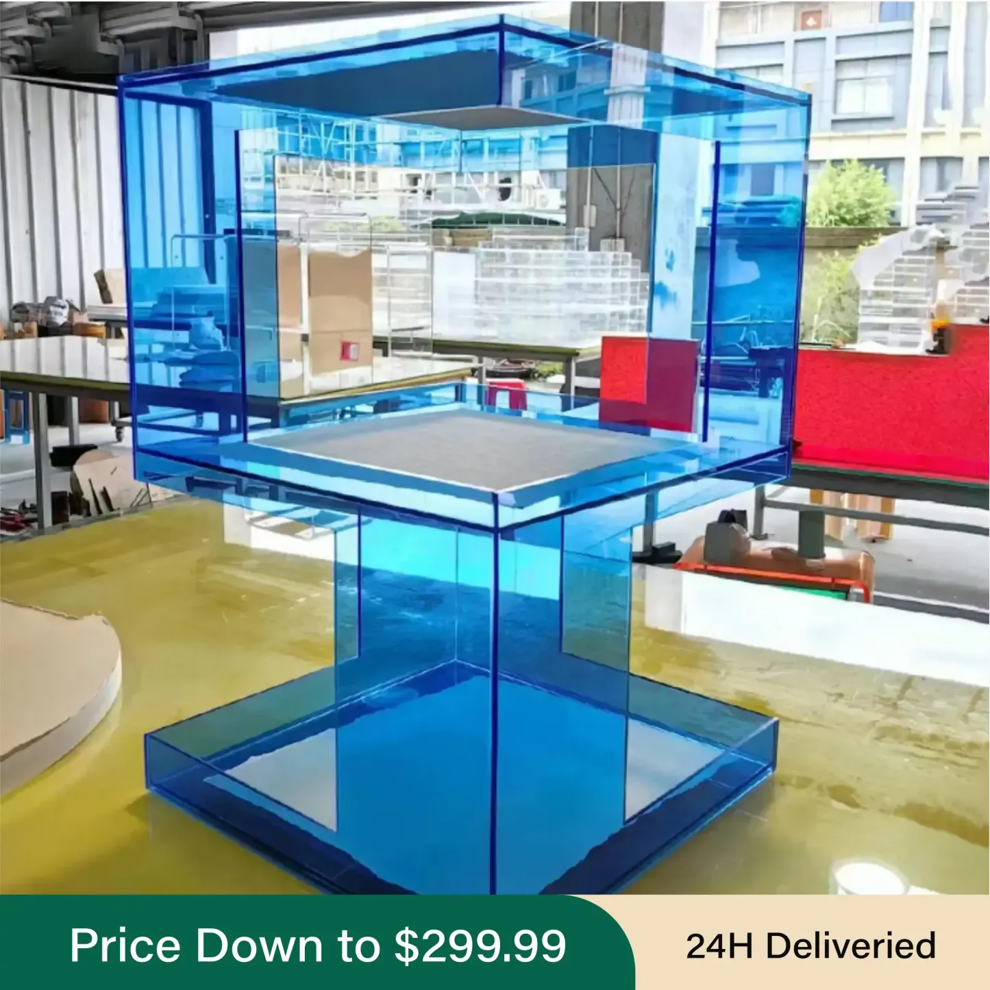 Glam Acrylic Square End Table with Open Storage for Living Room