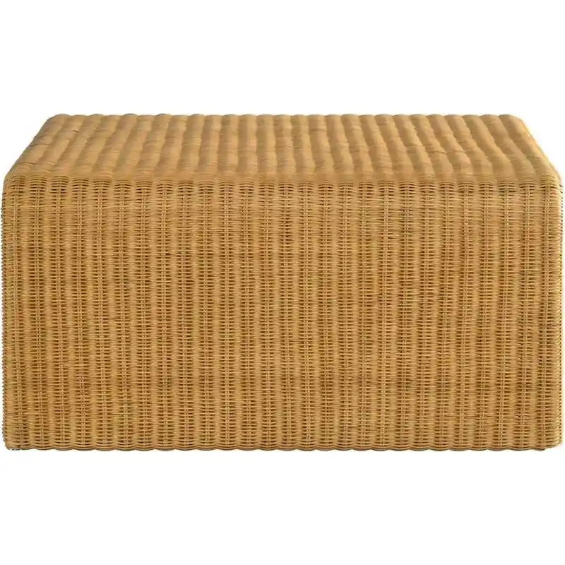36 Inch Square Rattan Coffee Table, Waterfall Edges, Natural Textured Brown