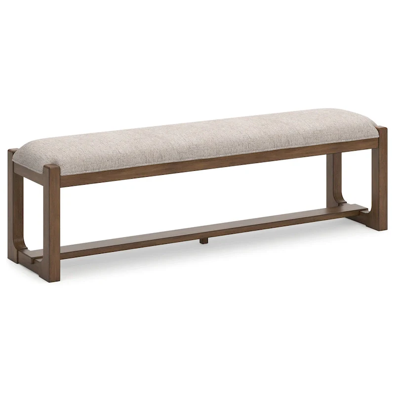 Cabal Large Dining Bench, Padded Beige Polyester, Brown Wood, 64 Inch