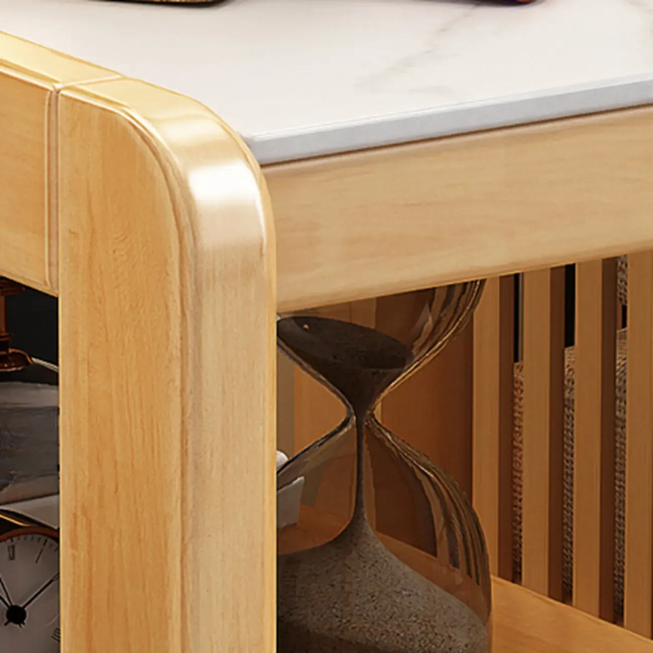 Narrow Sintered Stone Top Wheeled Side Table with Drawers