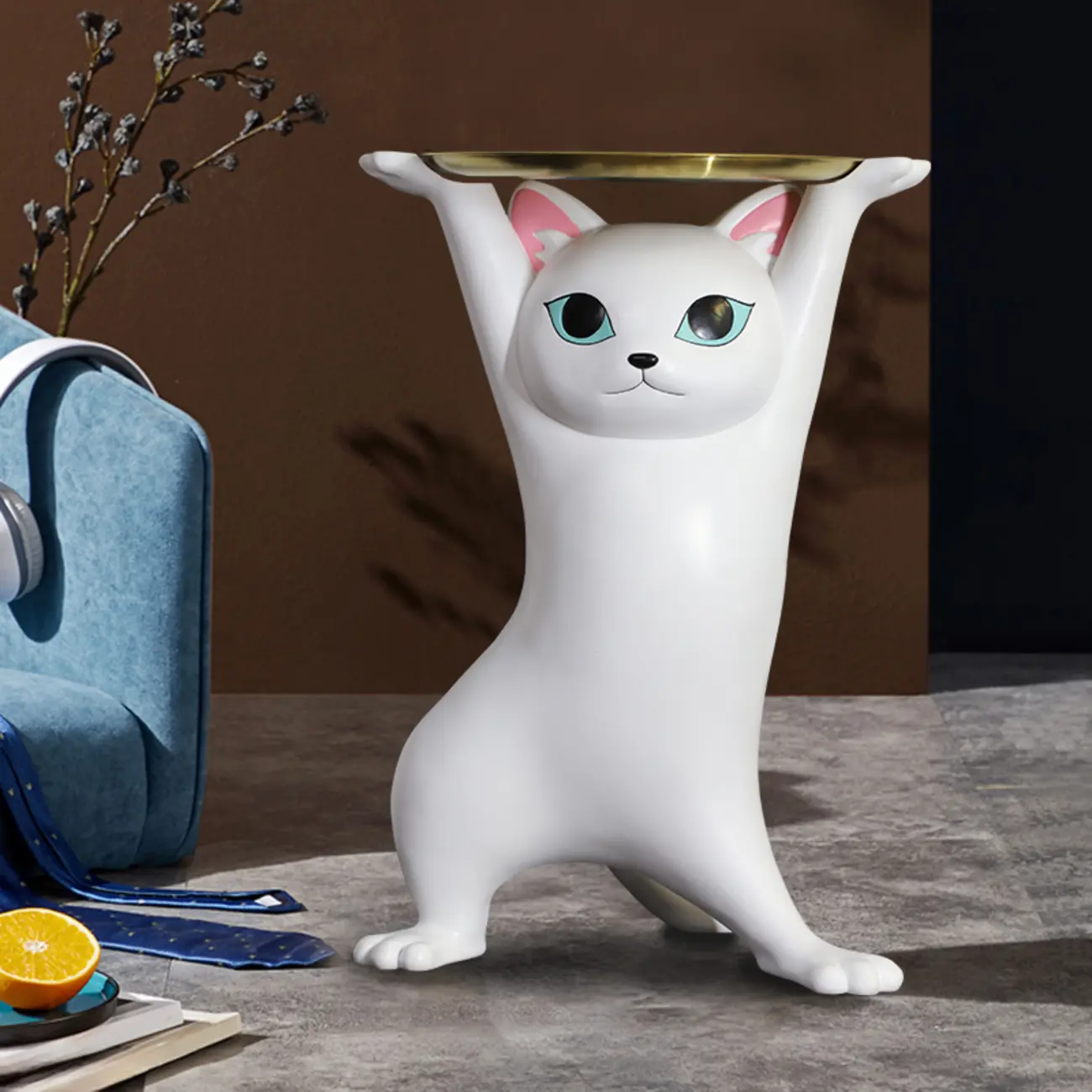 Modern Cute Cat-Shaped Golden Round Top Side Table