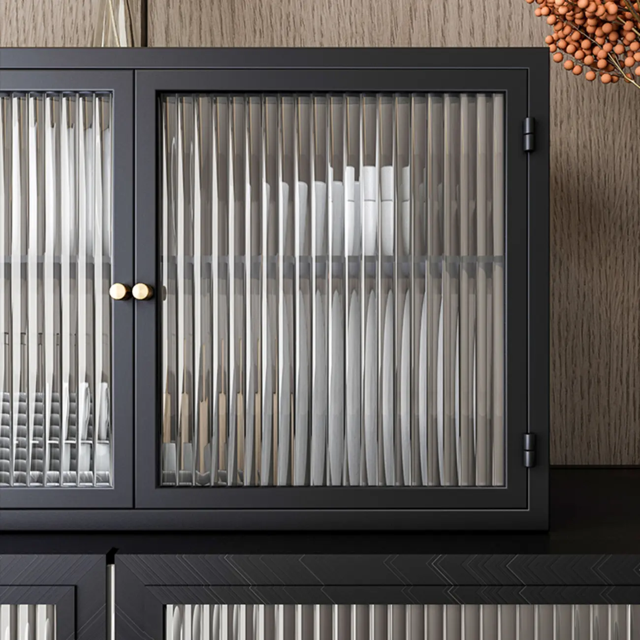 Black Metal Wall-Mounted Kitchen China Cabinet